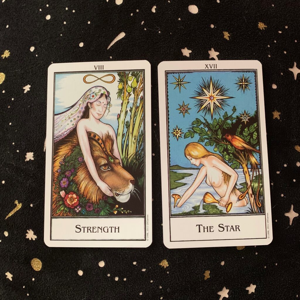 Strength and The Star from The New Palladini Tarot deck.